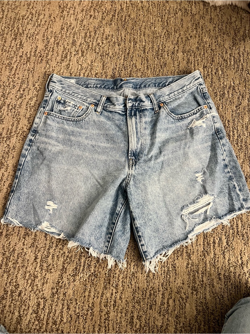 GAP 8” Loose Bermuda Mid Rise Light Blue Distressed Denim Shorts